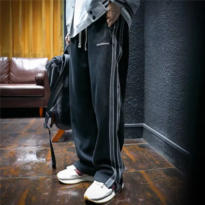 Pantalon droit à rayures Hip-hop en coton pour homme, pantalon de sport à jambes larges, survêtement