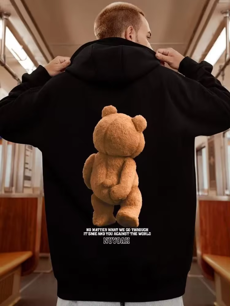 Sweats à capuche College graphiques ours Kawaii pour hommes, pulls à capuche Hip Hop Streetwear, swe