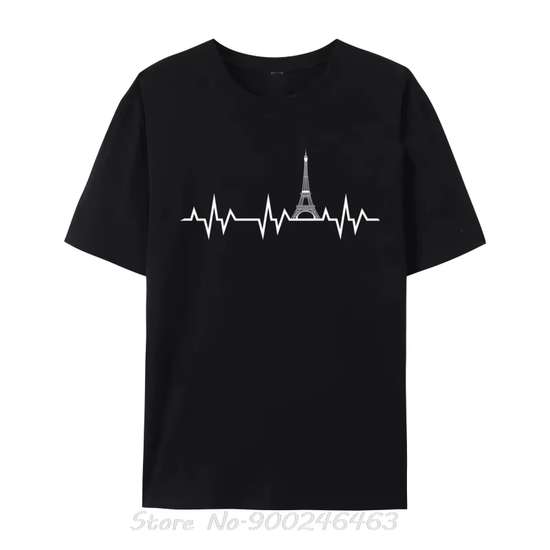 Tour Eiffel en battement de coeur T-Shirts Fitness serré haut à la mode T-Shirts unisexe coton t-shi
