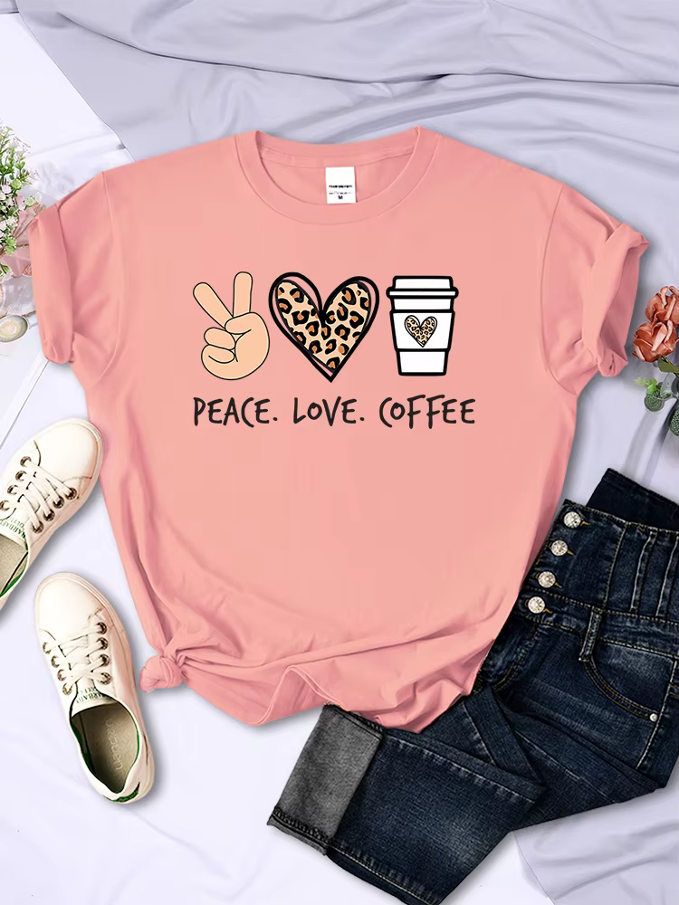 Peace Love café imprime femmes T-Shirts coton haute qualité T-Shirts marque respirant T-Shirts chemi