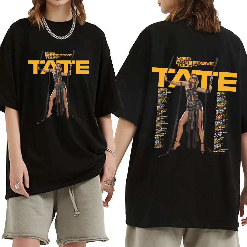 T-shirt manches courtes col rond homme et femme, décontracté, en coton, Tate McRae Miss Possessive T