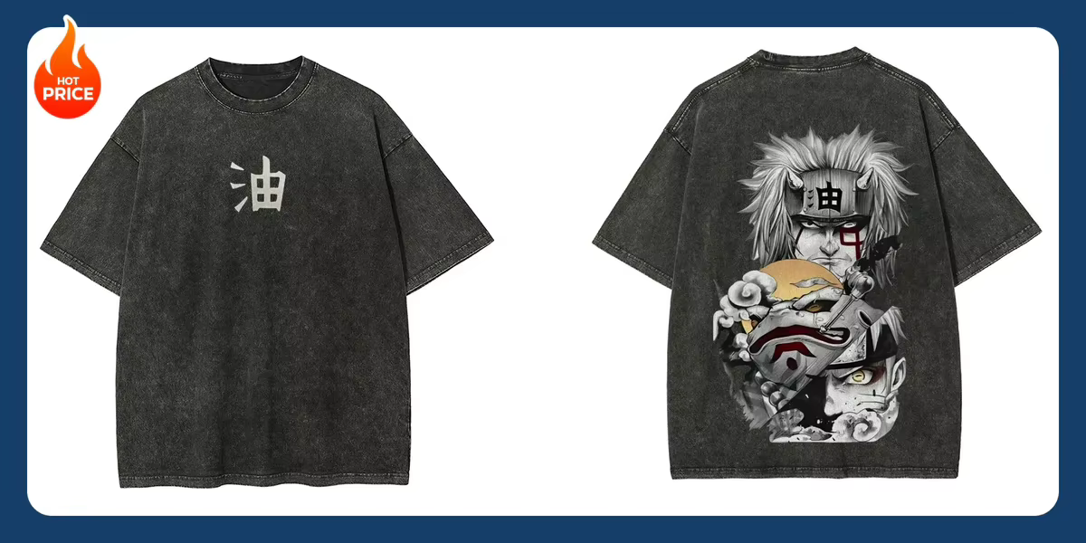 T-shirt Naruto délavé en coton style rétro japonais, collection été 2026, mode Harajuku, t-shirt ove