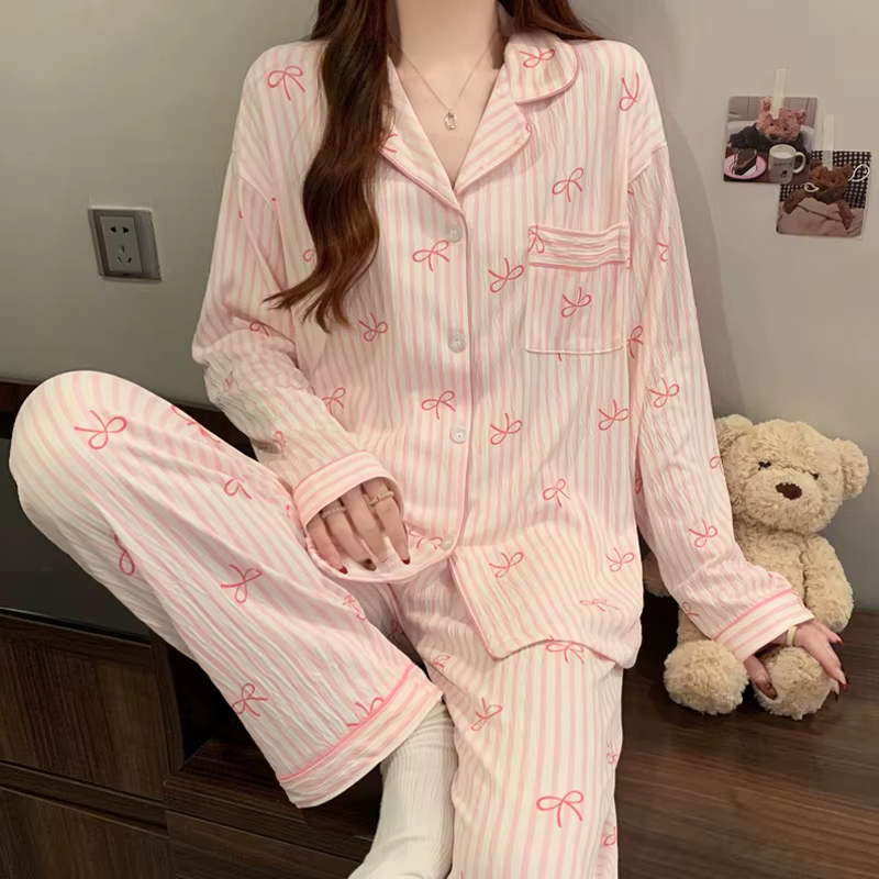 Printemps et automne nouveaux pyjamas pour femmes ensemble de vêtements de détente fille amour Cardi