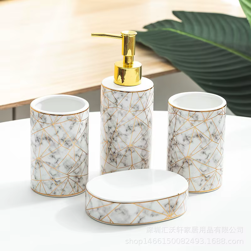 Ensemble de lavage de salle de bain en marbre, produits ménagers en céramique, porte-brosse à dents 