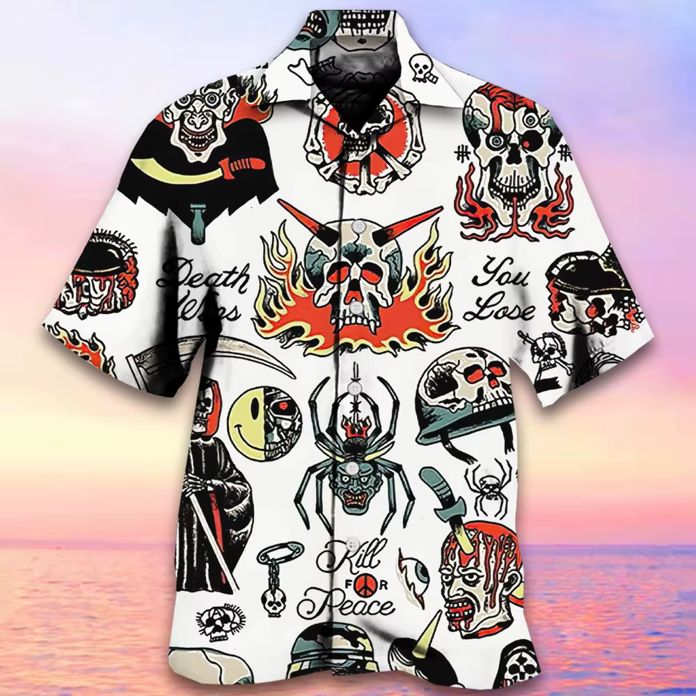 Chemise rétro pour hommes, chemise à la mode avec motif de crâne, chemises hawaïennes décontractées 