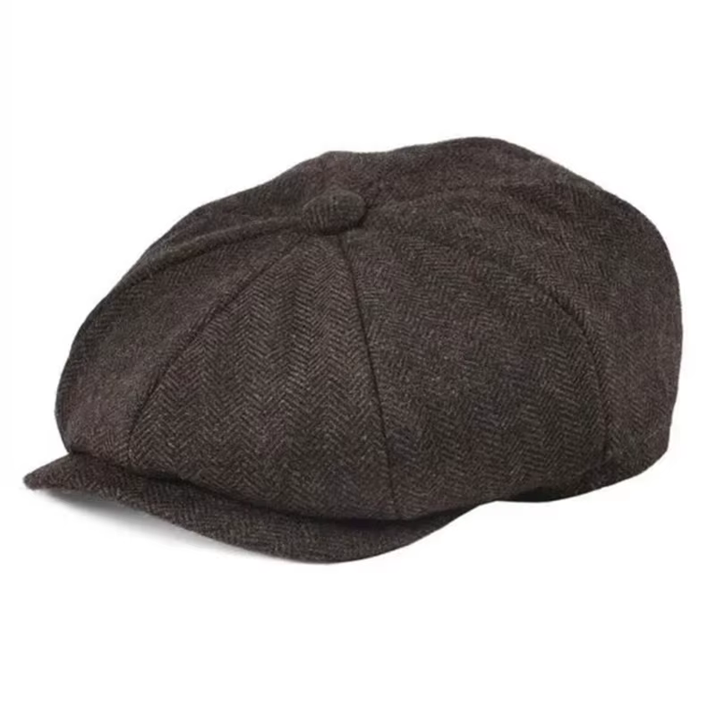 Casquette de journal à chevrons en laine Tweed bleu marine, Vintage, unisexe, style panneau 8-quarts