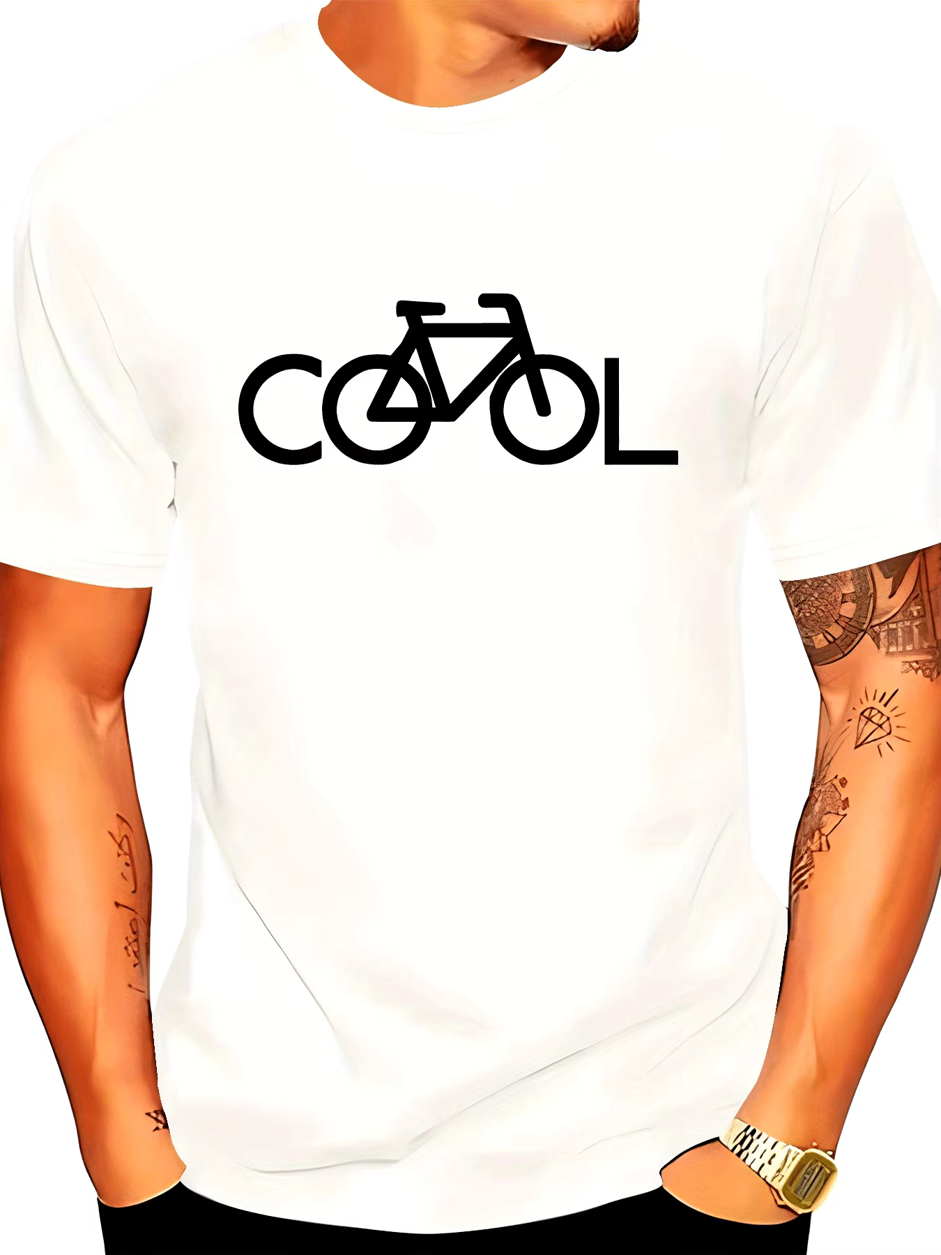T-shirt Minimaliste Cool à Motif Vélo, Haut Décontracté 100% Coton pour Homme, Vêtement d'Été Actif,
