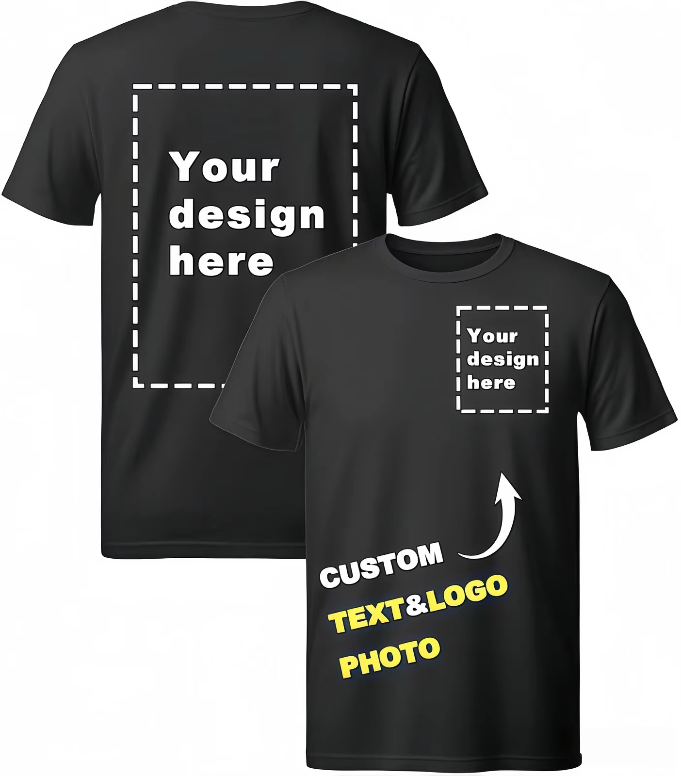 T-shirts personnalisés, impression de votre photo et logo, devant et dos, unisexe, 100% coton, respi