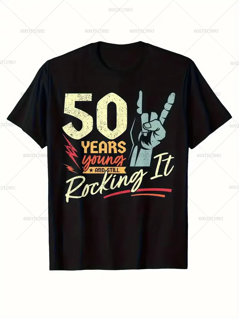 T-shirt homme drôle Vintage 50th anniversaire Rock 'n' Roll décontracté manches courtes femmes surdi