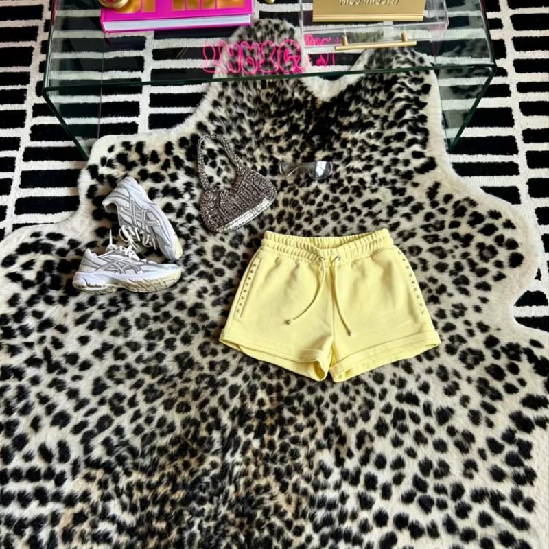 Ensemble de 2 pièces : Sweat à capuche et short de sport jaune Mellow, style Y2K rétro, avec imprimé