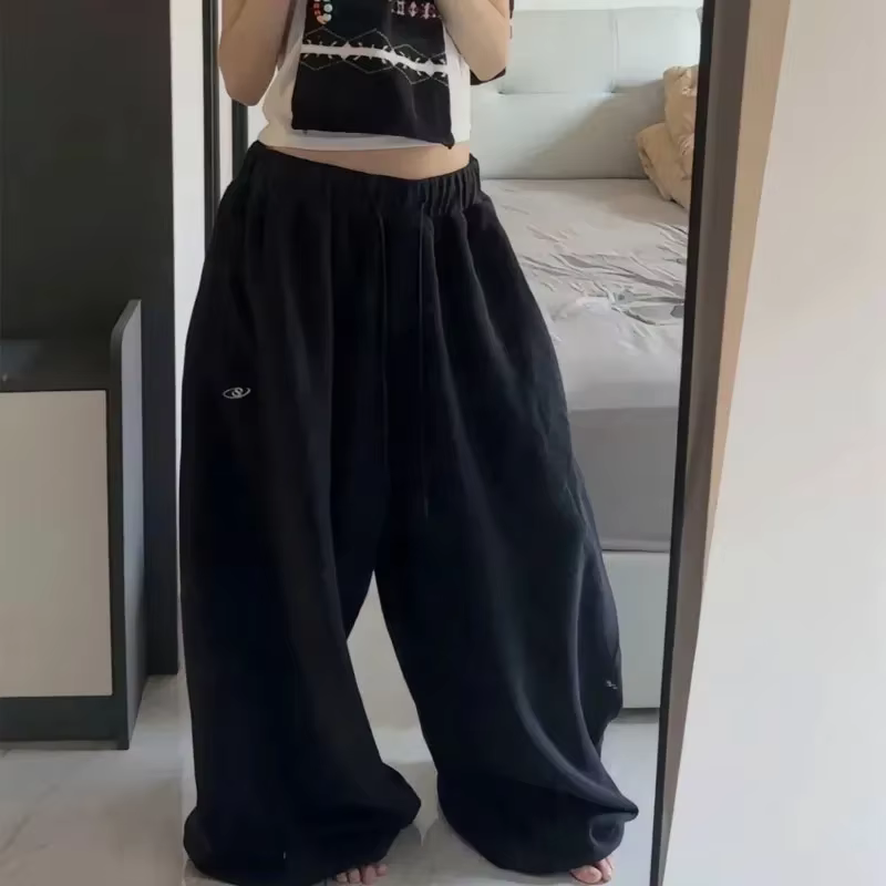 Américain rétro Hip-Hop surdimensionné femme noir pantalon de survêtement décontracté coréen Streetw