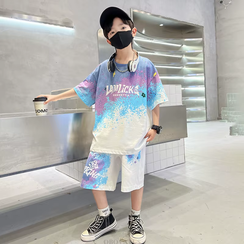 Ensemble deux pièces pour adolescents garçons, vêtements d'été, T-shirt à manches courtes et Short, 
