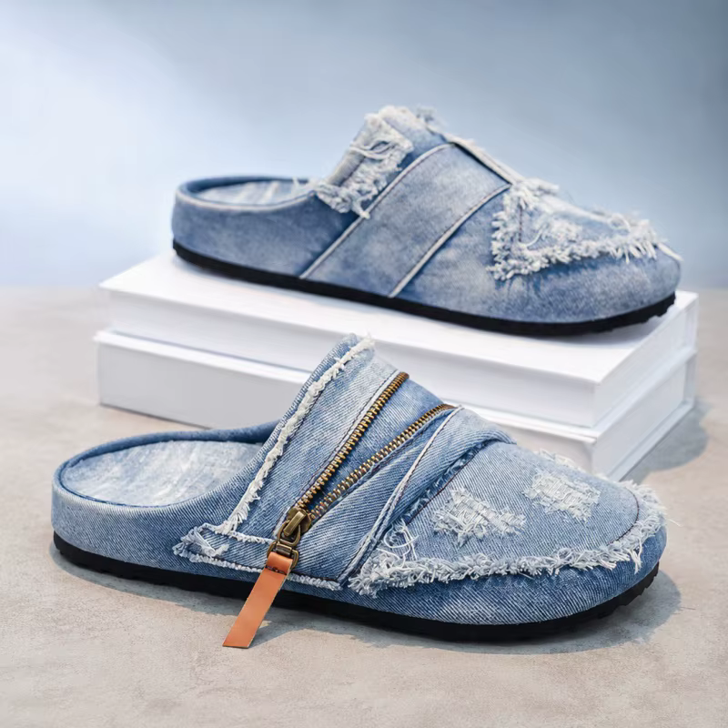 Chaussures décontractées tendance pour hommes été 2026 en toile denim bleue, grande taille 47, style
