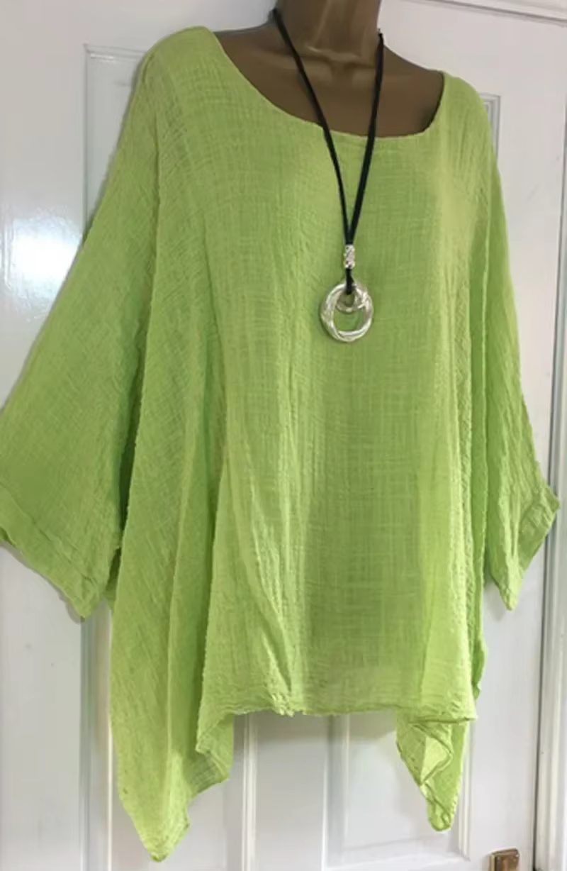 T-Shirt en Lin à Col Rond pour Femme, Grande Taille 5XL, Décontracté, Couleur Unie, Manches sulfChau
