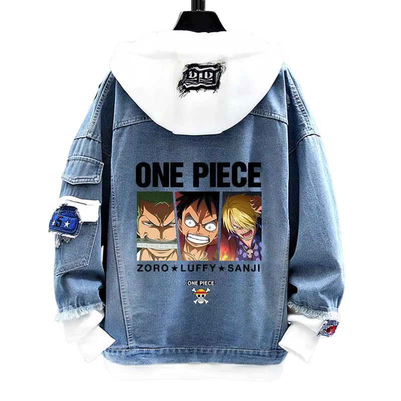 Une pièce dessin animé Denim veste personnalité créative garçons filles Couples printemps et automne