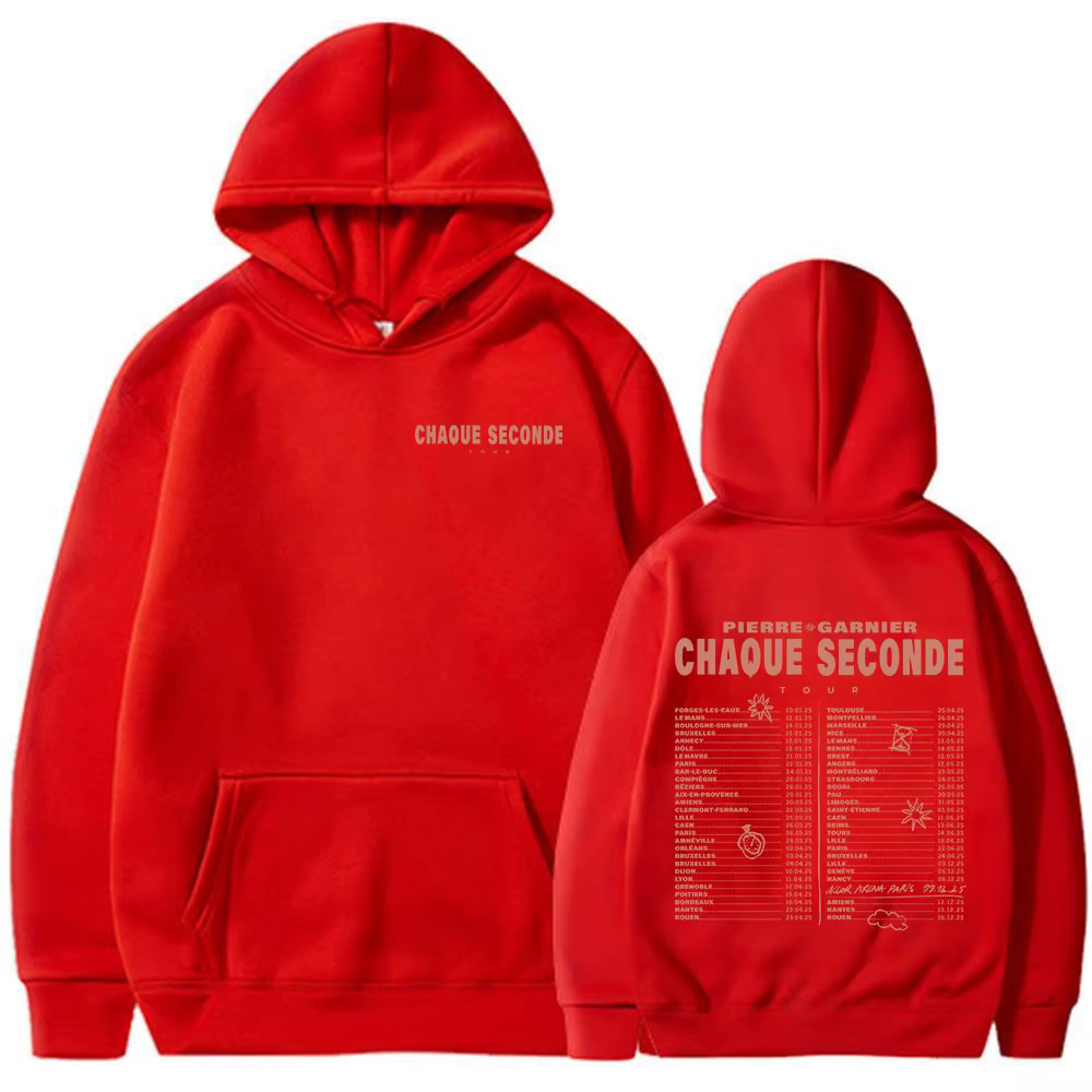 Pierre Garnier Chaque Seconde Tour 2025 Merch sweats à capuche Hip Hop mode sweats à capuche hommes 