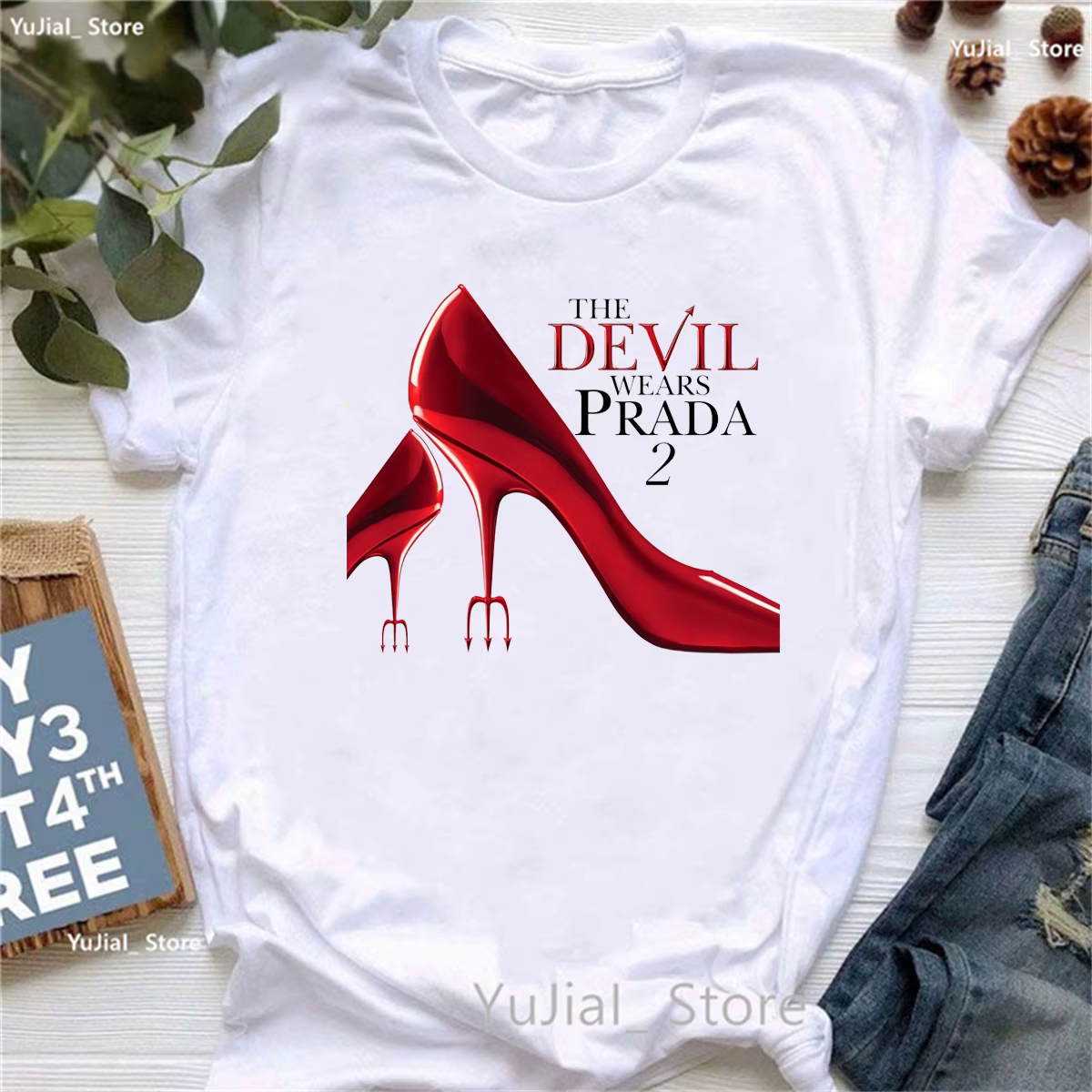 T-shirt imprimé The Devil Wears Prada 2 à talons hauts pour femmes, vêtements amusants blanc/noir/gr