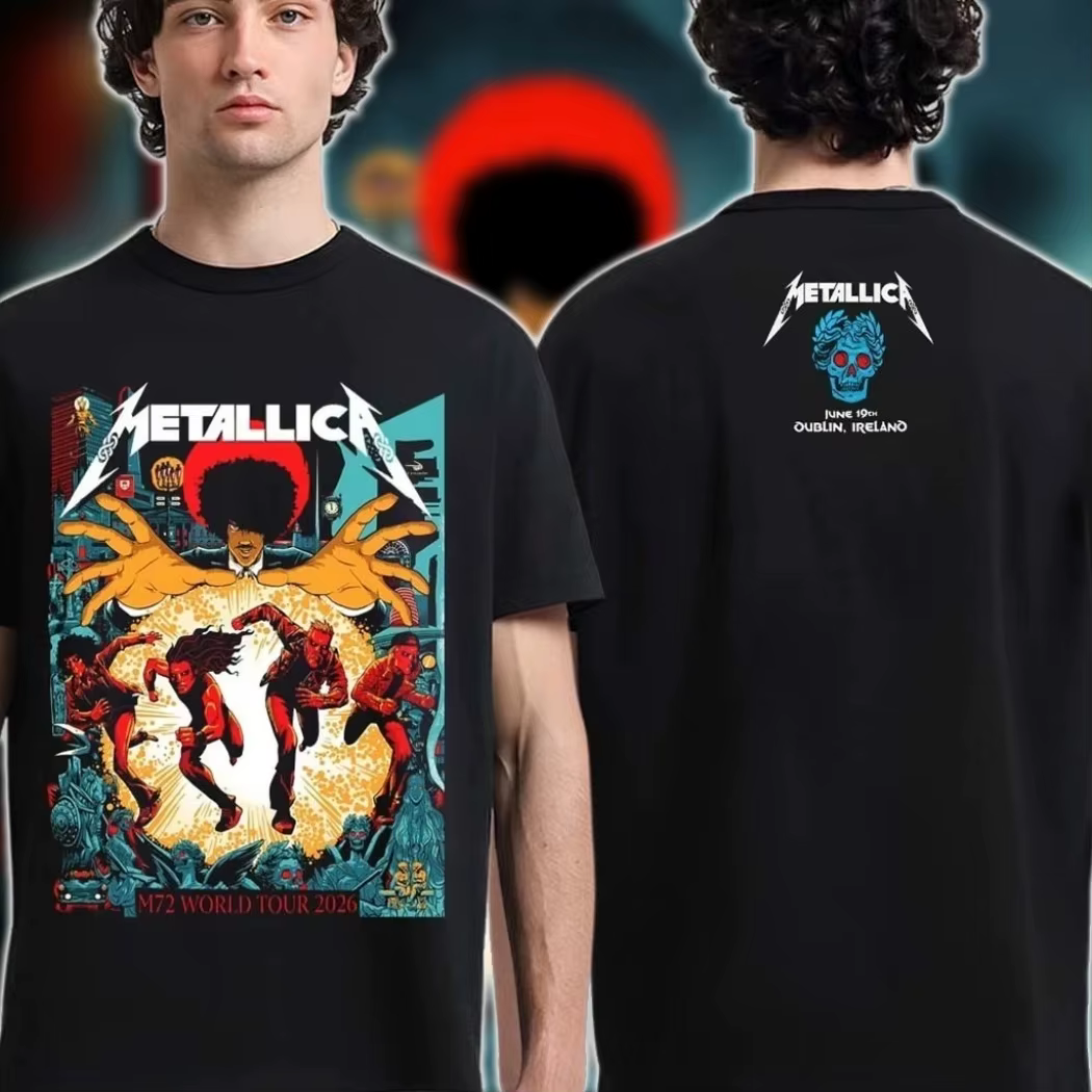 T-shirt Metallica M72 World Tour 2026 Dublin Irlande pour hommes et femmes, chemises d'été 100% coto