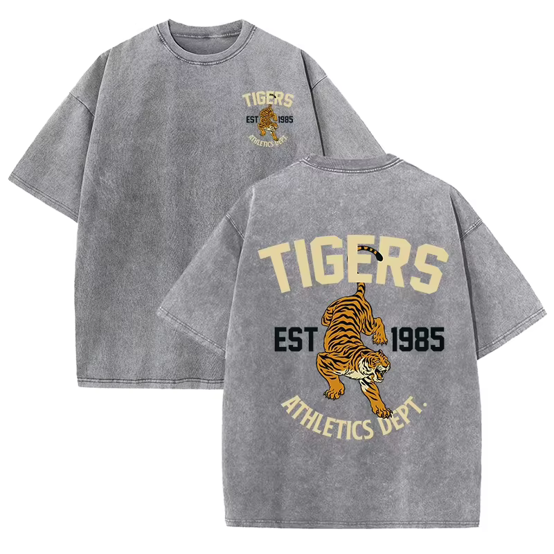 T-shirt de Sport imprimé tigre plus fort pour femme, vêtement d'été confortable, délavé, décontracté