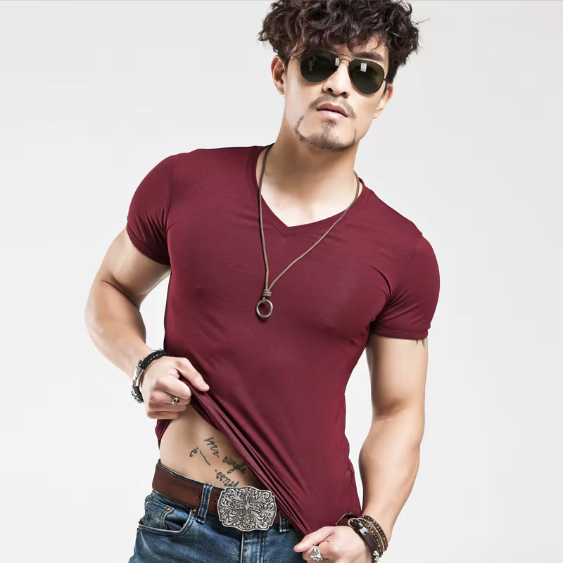 Nouveau T-shirt décontracté à col en V pour homme 2026 – Hauts de fitness doux et respirants – 11 co