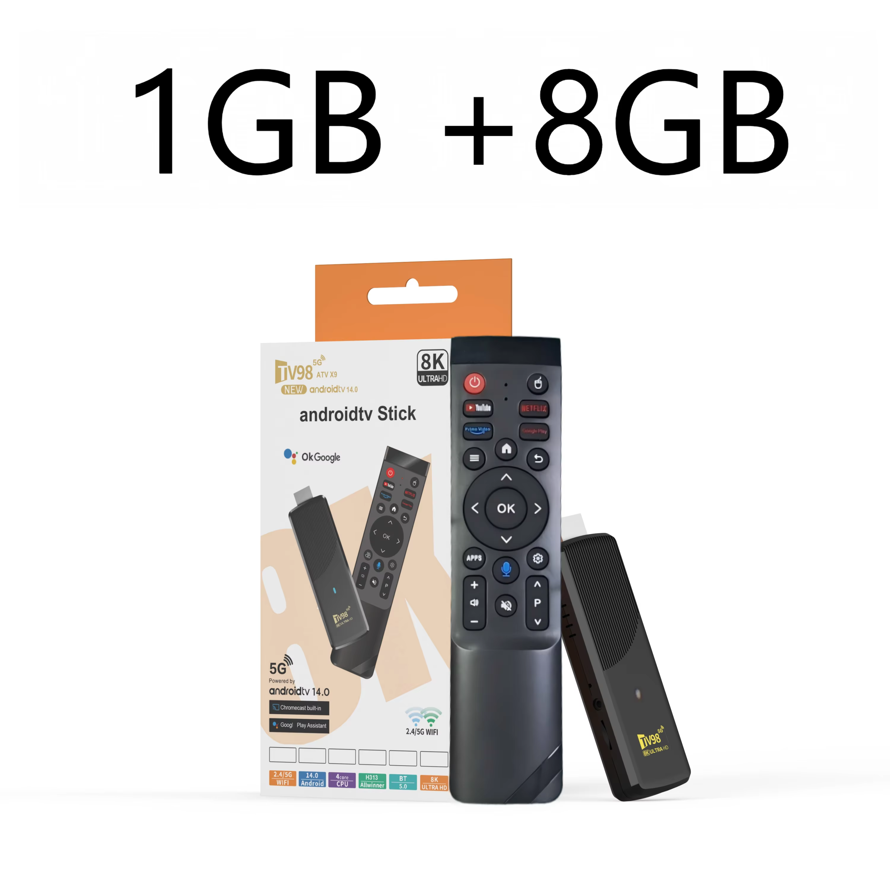 TV98 ATV X9 Smart TV Stick Android14 Allwinner H313 OTA 8GB 128GB Prise en charge 8K 4K Lecteur mult