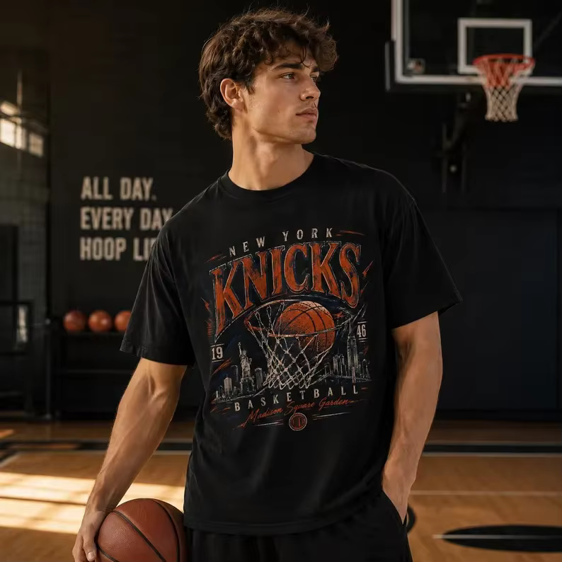T-shirt de basket-ball graphique vintage des Knicks de New York, 100% coton, vêtements d'été 2026, T