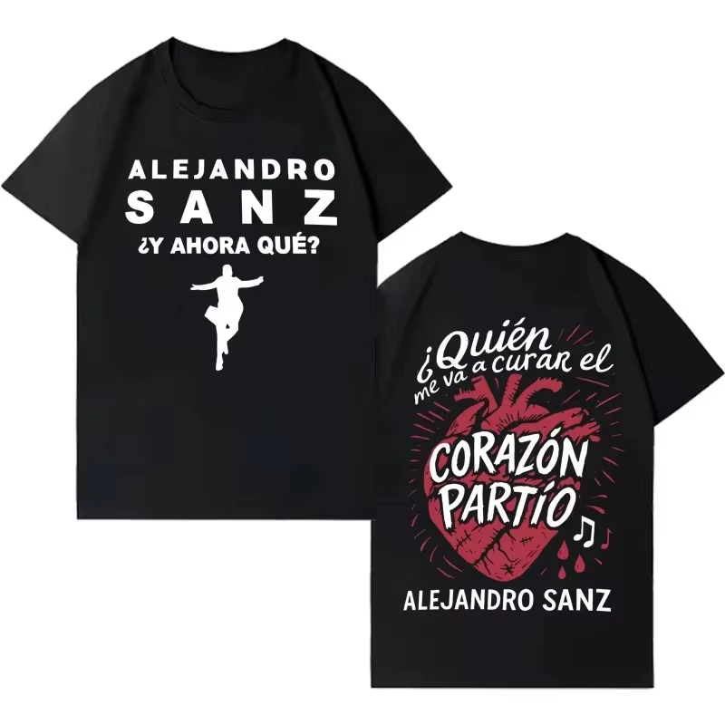 T-shirt imprimé unisexe à manches courtes Singer Alejandro Sanz 2026, style Hip Hop Punk décontracté