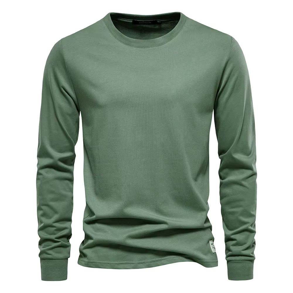 AIOPESON T-shirt en coton de couleur unie pour hommes Chemises décontractées à manches longues pour