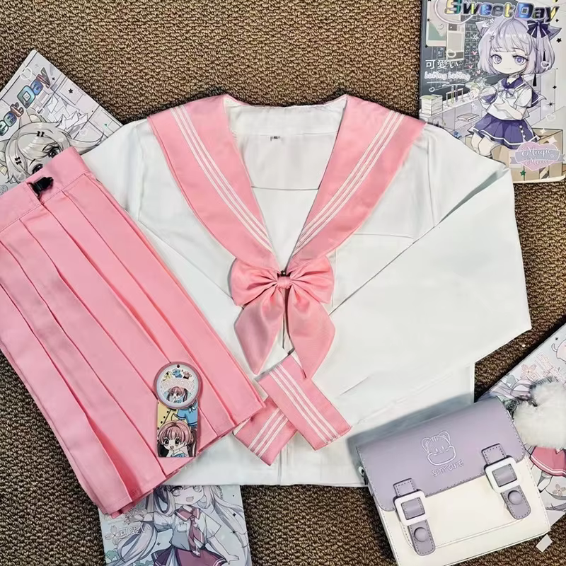 Uniforme scolaire japonais pour filles, costume Jk Sexy, cravate rose marine, uniforme de marin Cosp