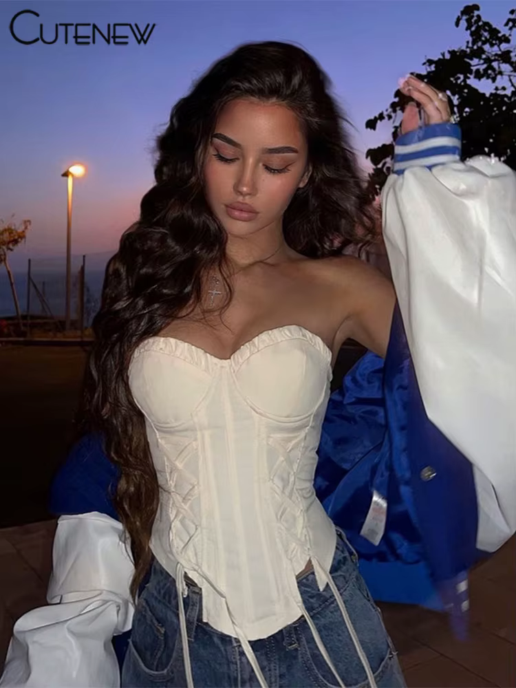 Cutenew – débardeur froncé à lacets pour femmes, sans manches, Sexy, Slim, décontracté, à la mode, v