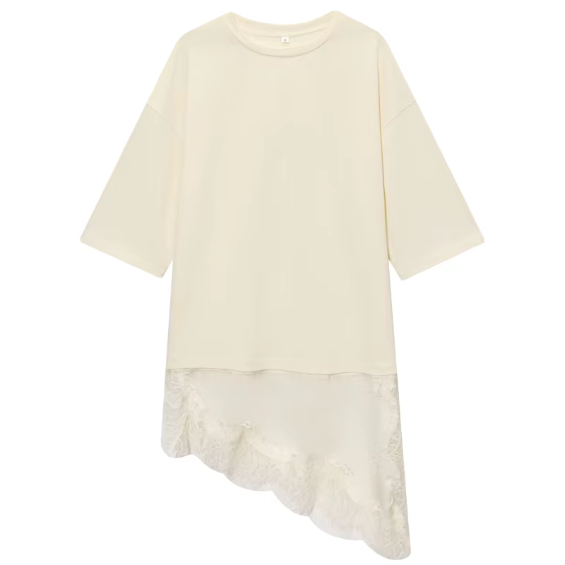 T-shirt en dentelle oversize HXAO pour femme, collection Printemps-Été 2026, style Y2K, blanc cassé,