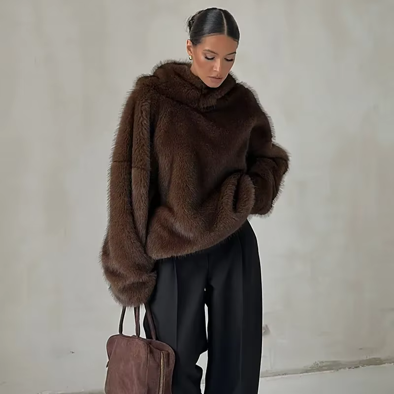 Manteaux en fausse fourrure pour femmes, pull doux à capuche, à la mode, Style paresseux, vêtements 