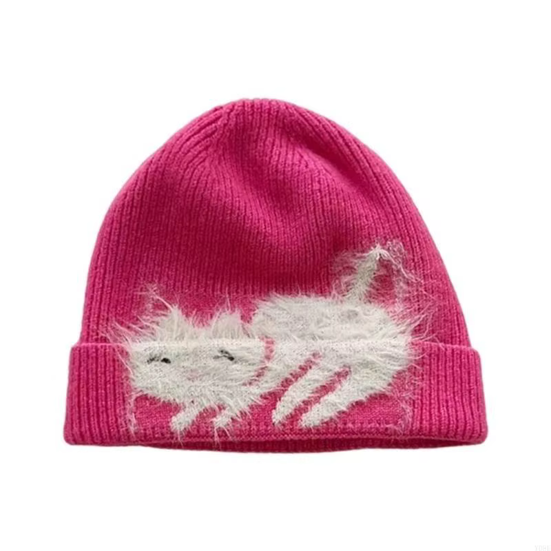 Chapeau tête mort pour activités plein air, chapeau avec joli chaton, casquettes tricotées pour l'ex