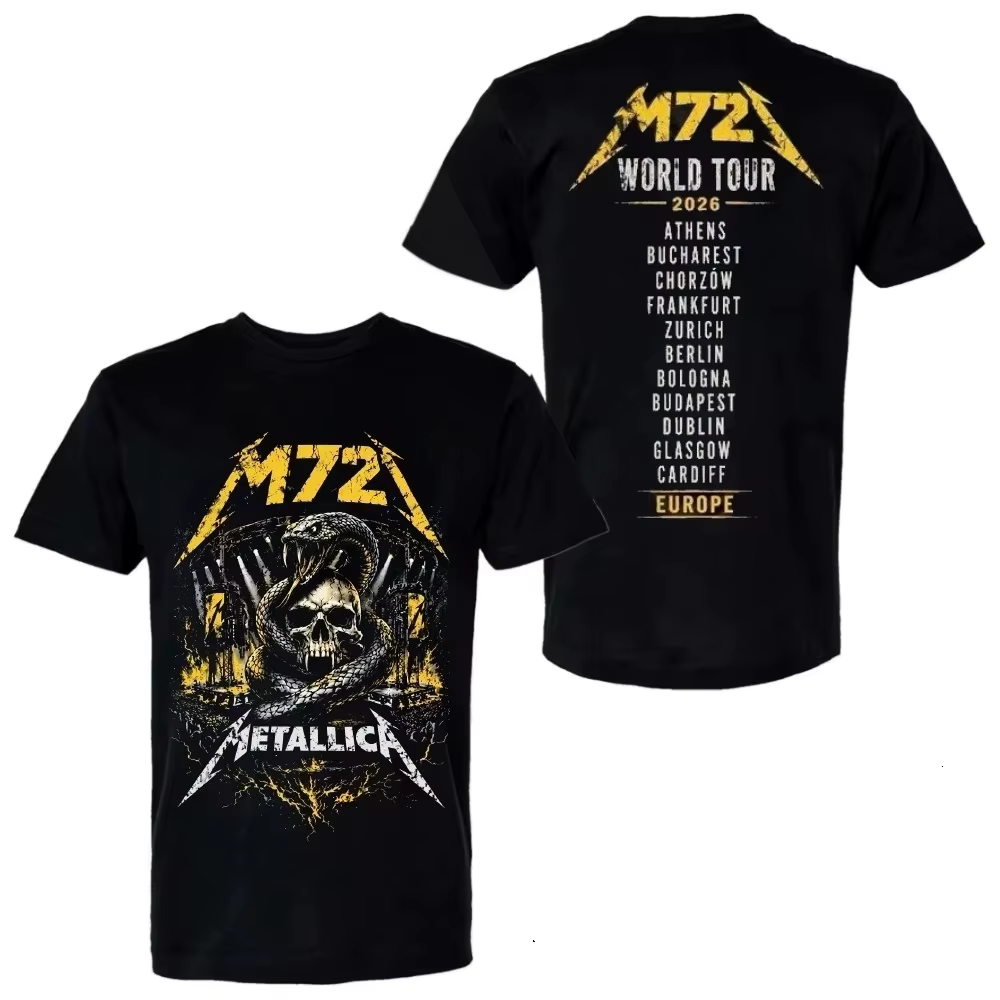 T-shirt Metallica M72 World Tour 2026 Merch 100% coton unisexe pour hommes et femmes, t-shirt de hau
