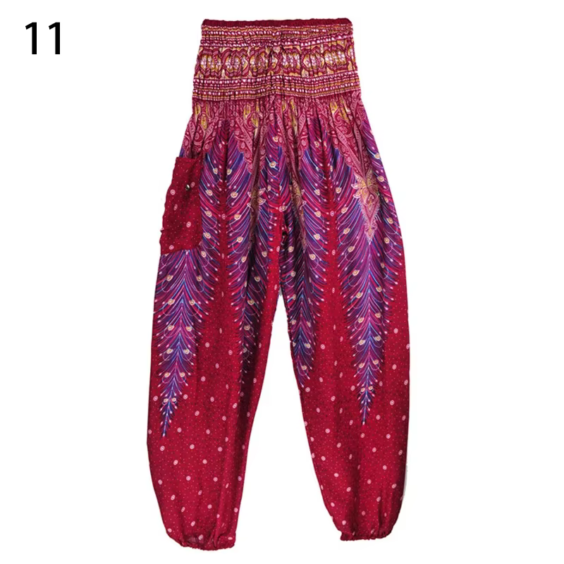 Pantalon Harem Thaïlandais Bohème pour Femme, Décontracté, Ample, Taille Haute, Jambe Large, Style L