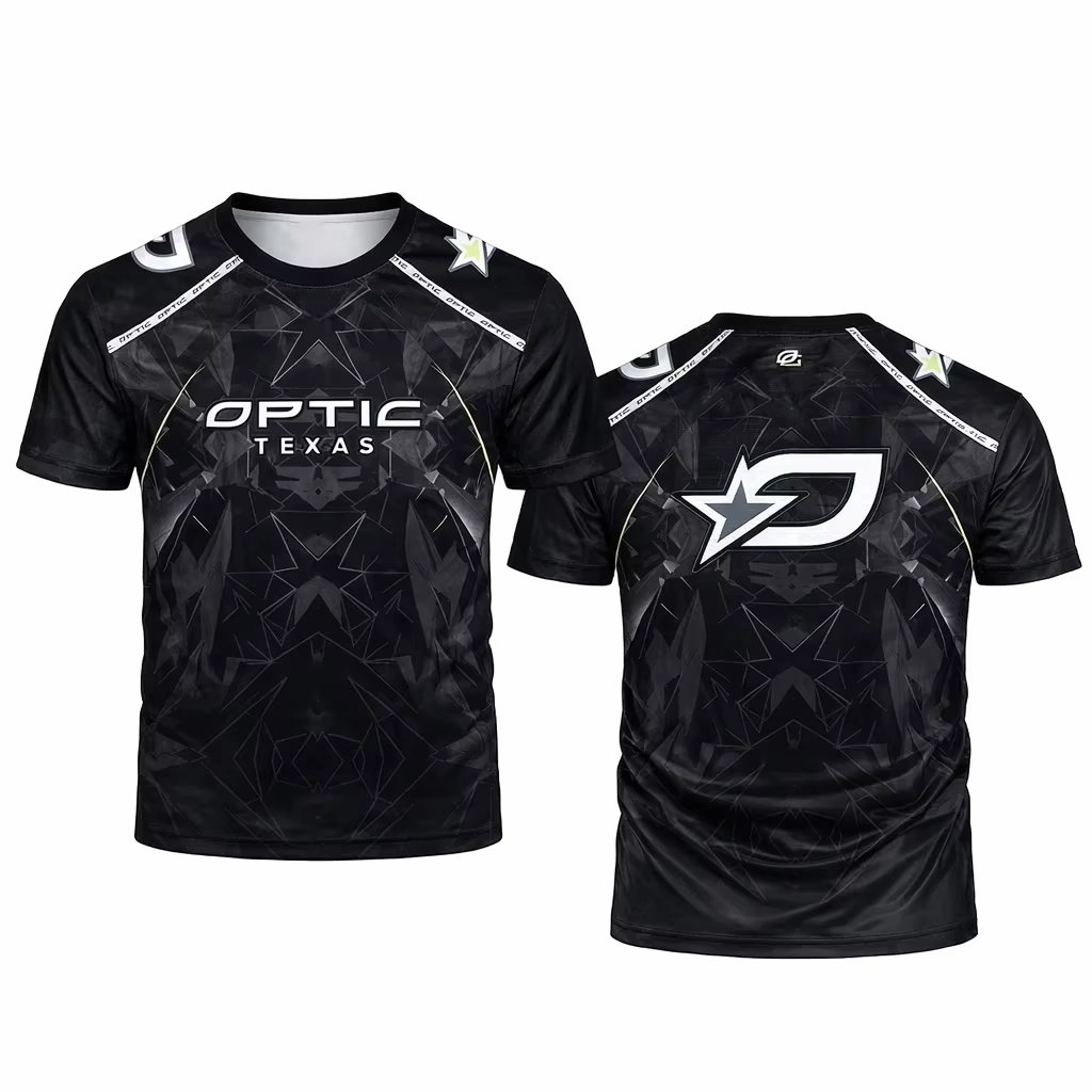 T-shirt de sport en polyester imprimé 3D Optic Texas Esports pour homme et femme, à manches courtes,