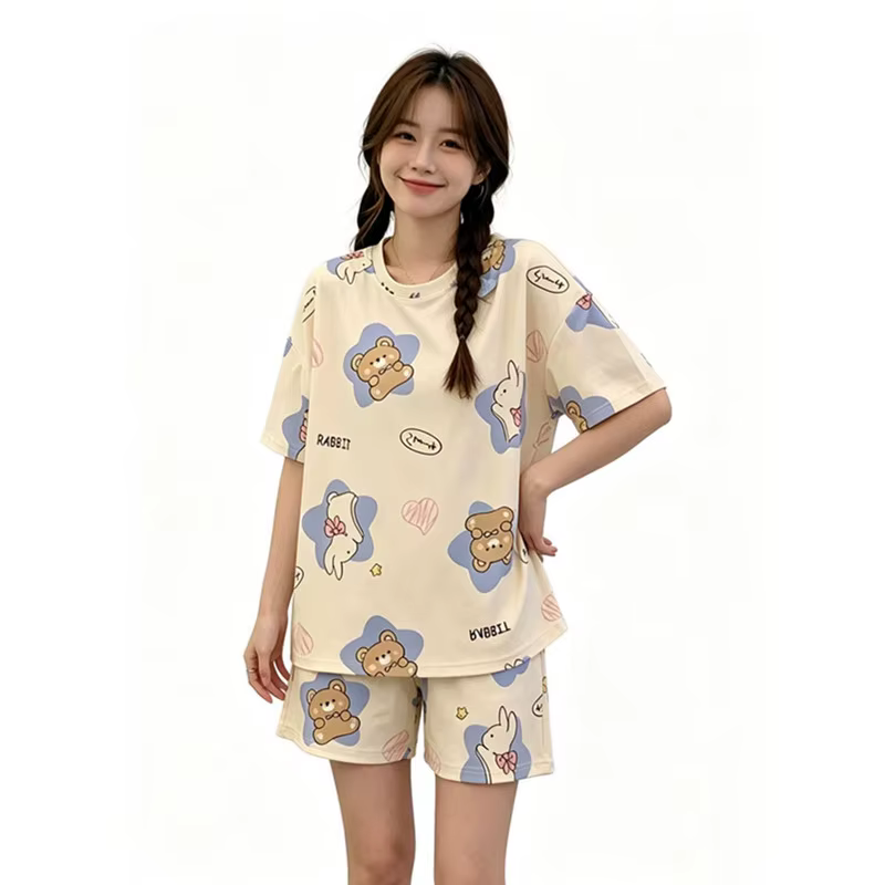 Pyjama décontracté imprimé pour femme, ensemble deux pièces haut et short, tenue d'intérieur mignonn