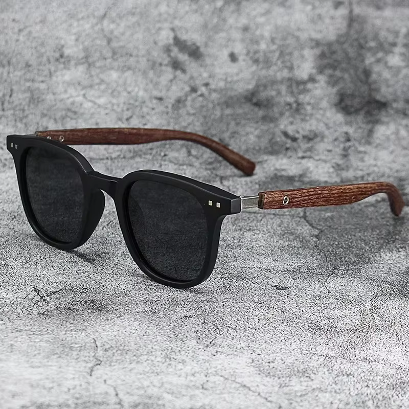 Lunettes de soleil pour hommes et femmes, tendance, rétro, Grain de bois, polarisées, Protection UV,