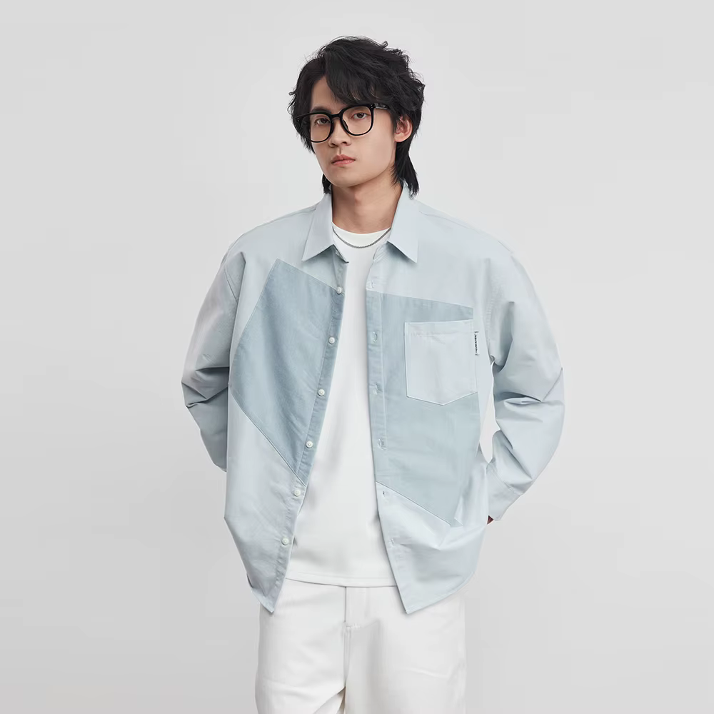 Chemise Géométrique Bicolore Homme 2026 Printemps et Automne Nouvelle Tendance Design Coréen Silhoue