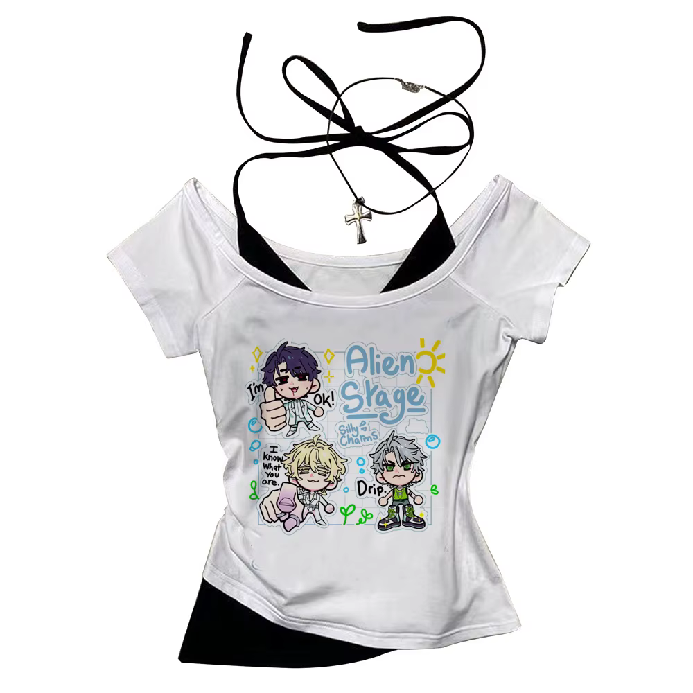 Alien Stage t-shirt femme hip hop Vintage graphique numérique anime chemise respirante confortable v