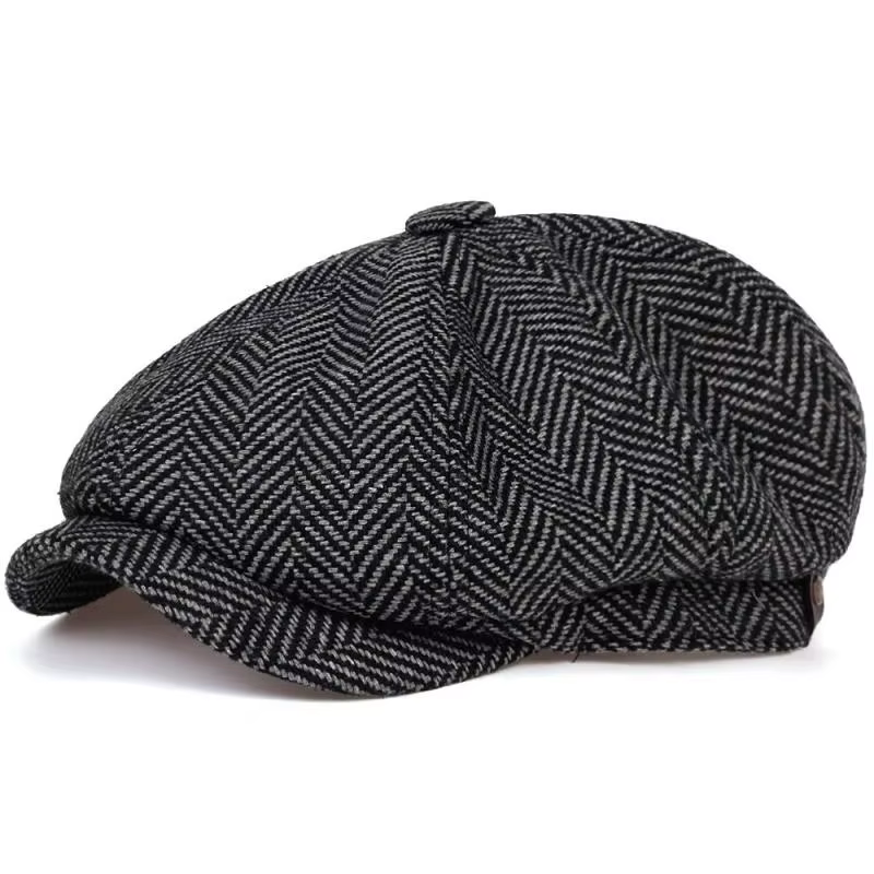 Casquettes de mode en tweed style Peaky Blinders, casquettes plates à chevrons pour hommes, chapeaux