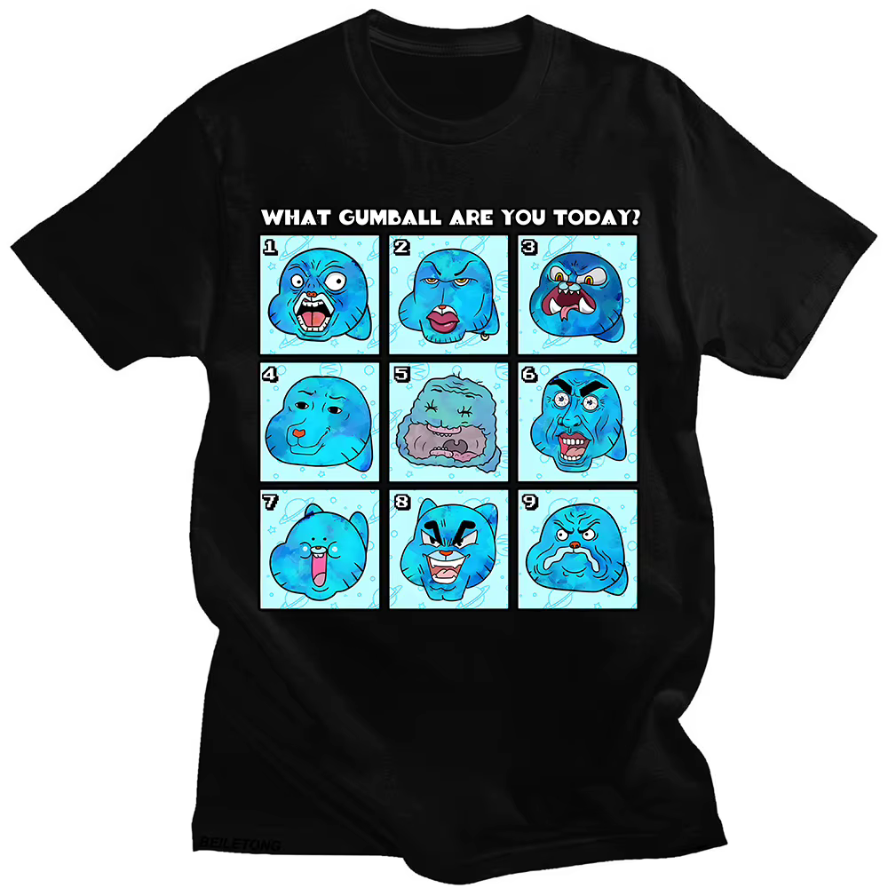 WHAT GUMBAL ARE YOU TODAY T-shirt imprimé Gumball drôle plein d'émotions manches courtes mode unisex