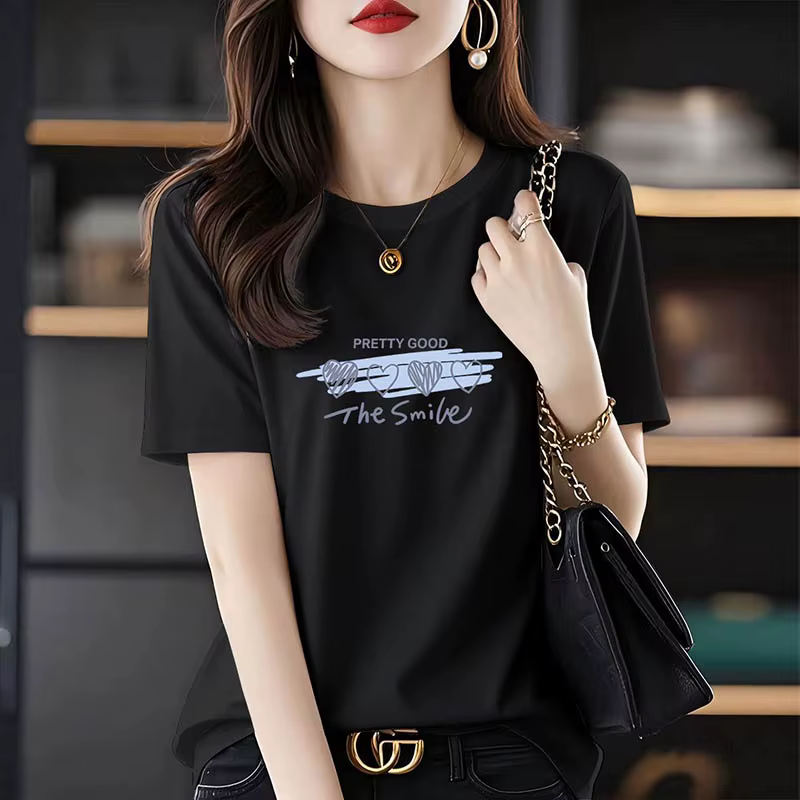 Été 2025 nouveau 100% coton Chic lettre impression T-shirt femmes vêtements mode tout-match basique 