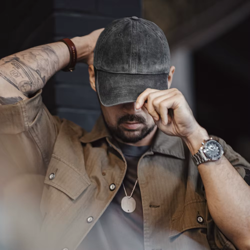 Maden Casquette de baseball effilochée réglable gris vintage Sarja à visière Chapeau polyvalent quot