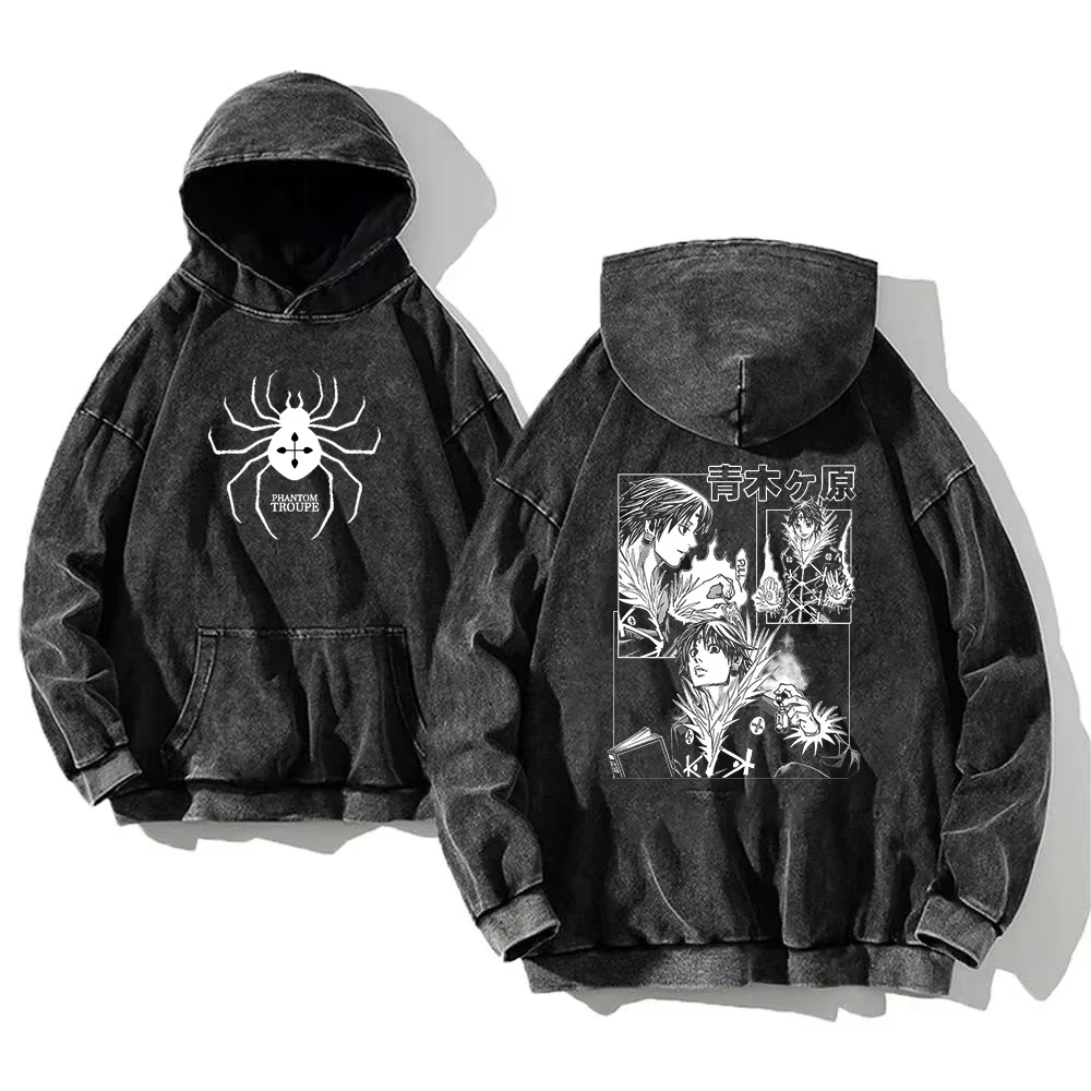 HUNTER × HUNTER Manga sweat à capuche graphique Chrollo Lucilfer lavé surdimensionné Streetwear manc