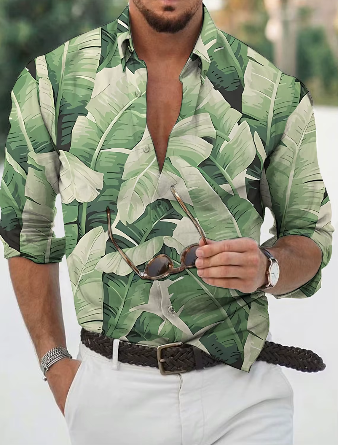 Chemise homme motif chemise feuille pli impression 3D vacances quotidiennes manches longues impressi