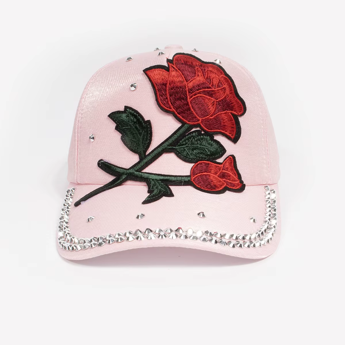Casquette de baseball vintage pour femme avec grande décoration de rose, garniture en strass, chapea