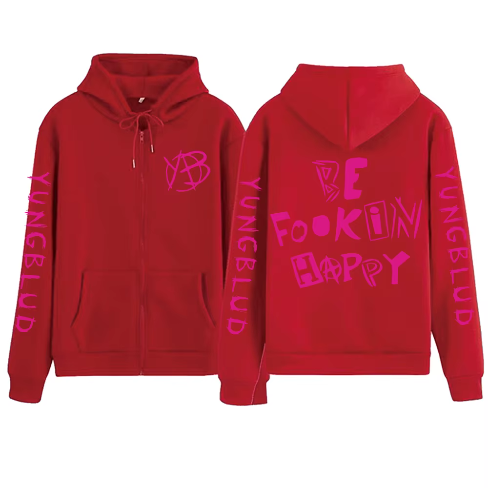 Sweat à capuche zippé Rock Singer Yungblud Be Fookin Happy pour homme et femme, Harajuku, manches lo