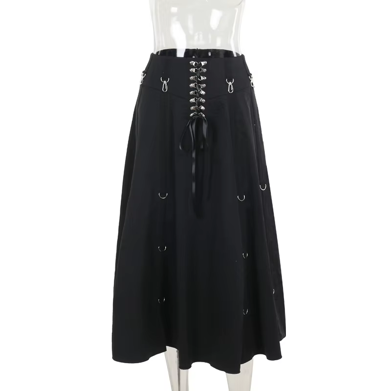 Goth Dark Acubi mode noir Swing a-ligne jupe Punk Grunge métal boucle Streetwear femmes bandes jupes