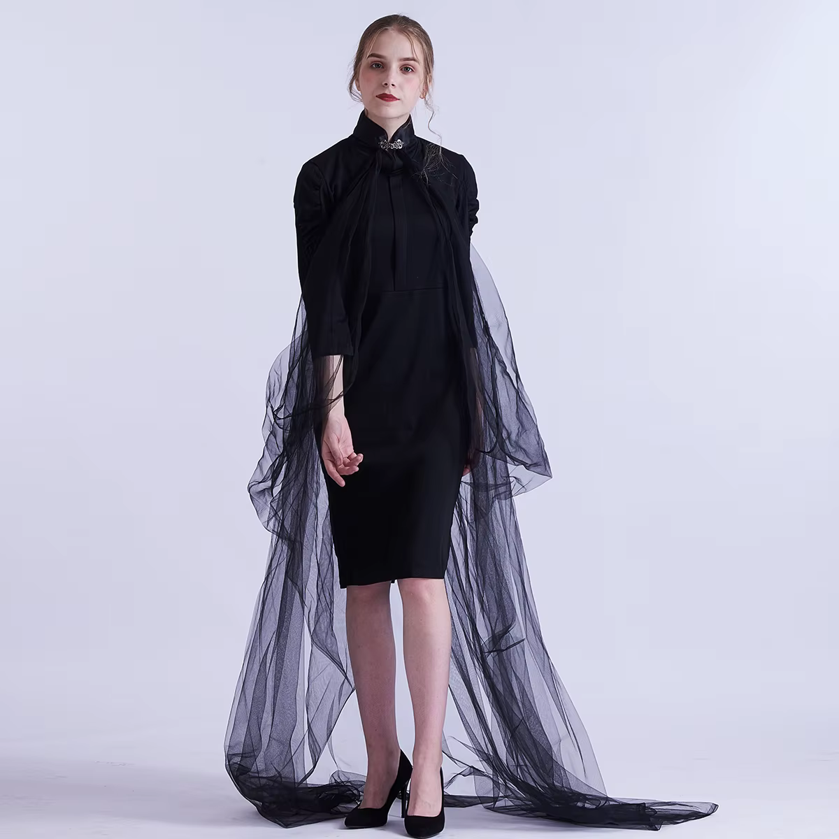 Cape de fille Vintage pour femmes, Cape en maille douce, Cape pleine longueur en Tulle, Cape de mari